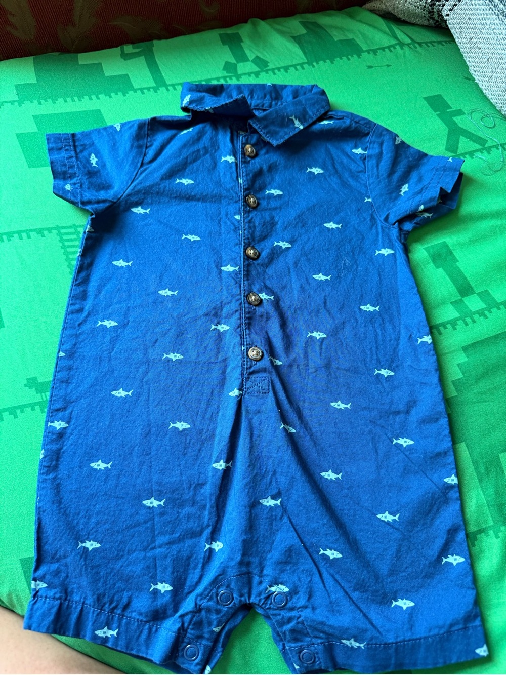 Carter's Royal Blue Short-Sleeve Shark Print Pajama Romper